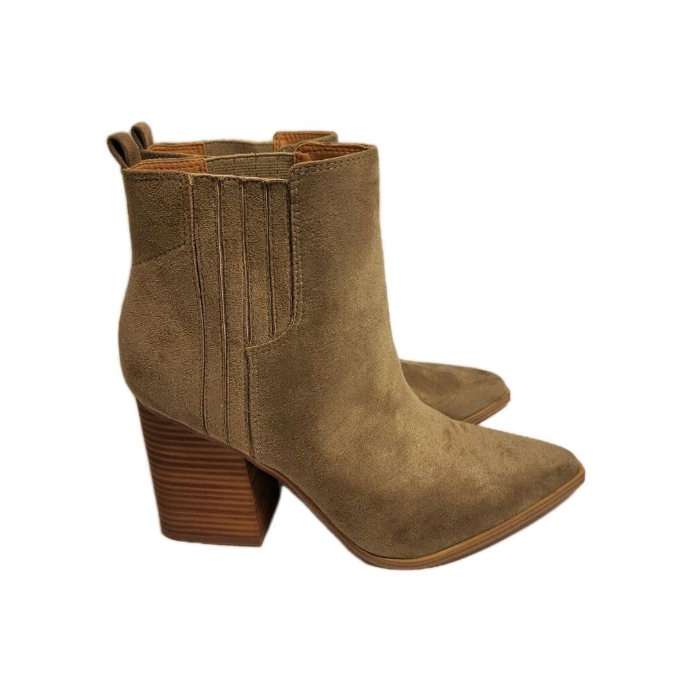 Nine West Ankle Booties Orleeh Stacked Heel Faux Suede Boots 10 M Ivory -taupe